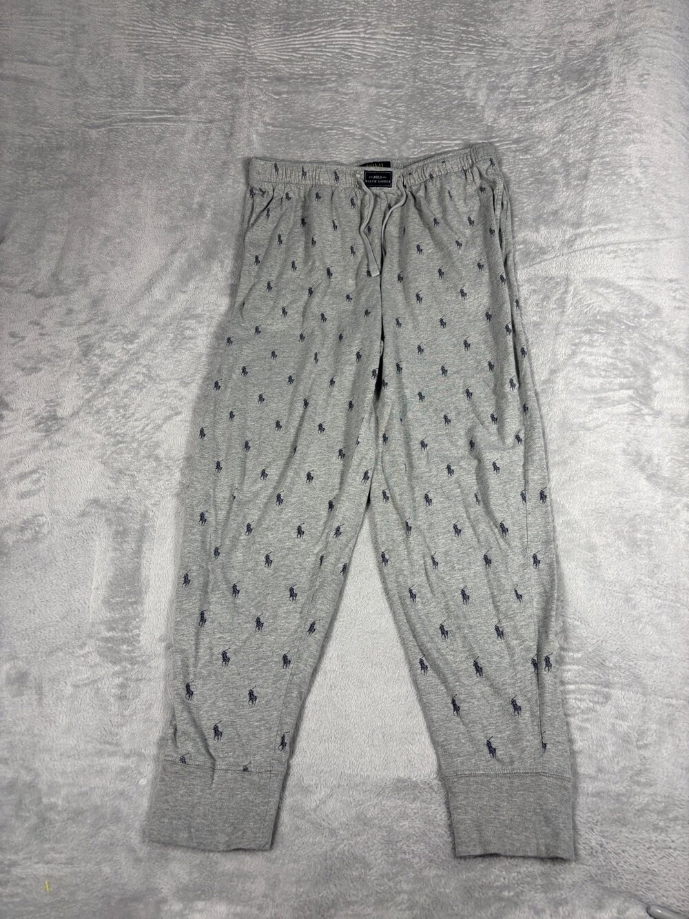 Polo Ralph Lauren Mens Pony Print Pajama Jogger Pants Gray Drawstring Size M